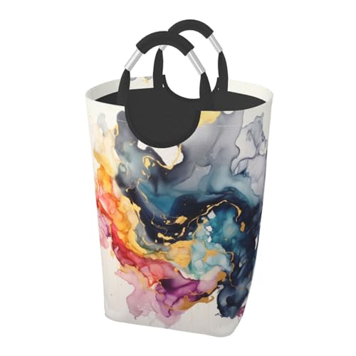 Bunter Gouache-bedruckter Wäschekorb mit Griffen, quadratischer Wäschekorb für Waschküche, Schlafzimmer, Badezimmer, 50 l Bunter Gouache-bedruckter Wäschekorb mit Griffen, quadratischer Wäschekorb für Waschküche, Schlafzimmer, Badezimmer, 50 l von BWWHCCTI