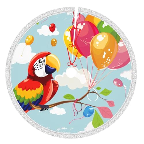 Cartoon-Papagei spielt mit Luftballons, bedruckt, 91,4 cm, Weihnachtsbaumrock mit Quaste, verdickte Weihnachtsbaummatte, Dekorationen, Röcke für Weihnachten, Urlaub, Party-Dekoration Cartoon-Papagei spielt mit Luftballons, bedruckt, 91,4 cm, Weihnachtsbaumrock mit Quaste, verdickte Weihnachtsbaummatte, Dekorationen, Röcke für Weihnachten, Urlaub, Party-Dekoration von BWWHCCTI