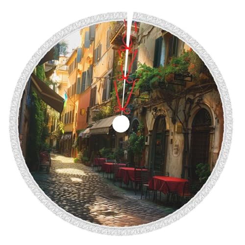 Italienische alte Straße, bedruckt, 121,9 cm, Weihnachtsbaumrock mit Quaste, verdickte Weihnachtsbaummatte, Dekorationen, Röcke für Weihnachten, Urlaub, Party-Dekoration Italienische alte Straße, bedruckt, 121,9 cm, Weihnachtsbaumrock mit Quaste, verdickte Weihnachtsbaummatte, Dekorationen, Röcke für Weihnachten, Urlaub, Party-Dekoration von BWWHCCTI