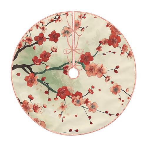 Japanischer Weihnachtsbaumrock mit Blumenmuster, 121,9 cm, mit Bindebändern und Kanten, für Weihnachten, Urlaub, Party-Dekoration Japanischer Weihnachtsbaumrock mit Blumenmuster, 121,9 cm, mit Bindebändern und Kanten, für Weihnachten, Urlaub, Party-Dekoration von BWWHCCTI
