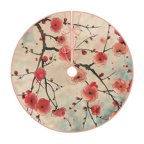Japanischer Weihnachtsbaumrock mit Frühlingspflaume, Blumendruck, 121,9 cm, Weihnachtsbaumschmuck mit Bändern und Kanten für Weihnachten, Urlaub, Party-Dekoration Japanischer Weihnachtsbaumrock mit Frühlingspflaume, Blumendruck, 121,9 cm, Weihnachtsbaumschmuck mit Bändern und Kanten für Weihnachten, Urlaub, Party-Dekoration von BWWHCCTI