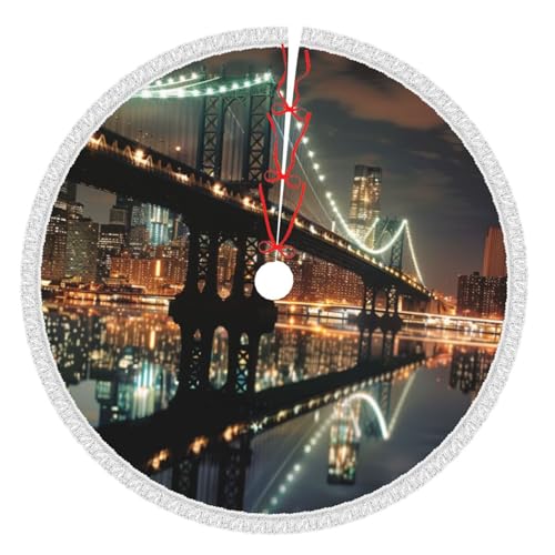 New York Manhattan Bridge Night Bedruckter Weihnachtsbaumrock mit Quaste, verdickte Weihnachtsbaummatte, Dekorationen, Röcke für Weihnachten, Urlaub, Party, Dekoration New York Manhattan Bridge Night Bedruckter Weihnachtsbaumrock mit Quaste, verdickte Weihnachtsbaummatte, Dekorationen, Röcke für Weihnachten, Urlaub, Party, Dekoration von BWWHCCTI