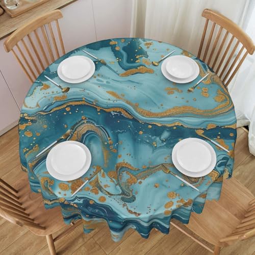 Runde Tischdecke, Azurit, Blaugrün und Folie, goldfarben, Ölmarmor-Muster, bedruckt, 152,4 cm, waschbar, dekorative Tischdecken mit Spitze, Polyester, Tischdecke für Küche, Buffet, Urlaub, Party Runde Tischdecke, Azurit, Blaugrün und Folie, goldfarben, Ölmarmor-Muster, bedruckt, 152,4 cm, waschbar, dekorative Tischdecken mit Spitze, Polyester, Tischdecke für Küche, Buffet, Urlaub, Party von BWWHCCTI