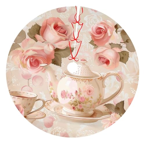 Teetassen mit Rosen, romantischer Shabby-Druck, Weihnachtsbaumrock, 121,9 cm, verdickter Weihnachtsbaumschmuck, Röcke für Weihnachten, Urlaub, Party-Dekoration Teetassen mit Rosen, romantischer Shabby-Druck, Weihnachtsbaumrock, 121,9 cm, verdickter Weihnachtsbaumschmuck, Röcke für Weihnachten, Urlaub, Party-Dekoration von BWWHCCTI