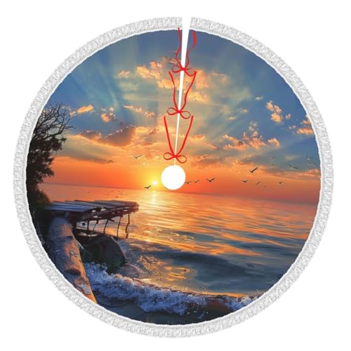 Weihnachtsbaum-Rock mit Quaste, Motiv: Sonnenuntergang, Landschaft, bedruckt, 121,9 cm, verdickte Weihnachtsbaummatte, Dekorationen, Röcke für Weihnachten, Urlaub, Party-Dekoration Weihnachtsbaum-Rock mit Quaste, Motiv: Sonnenuntergang, Landschaft, bedruckt, 121,9 cm, verdickte Weihnachtsbaummatte, Dekorationen, Röcke für Weihnachten, Urlaub, Party-Dekoration von BWWHCCTI