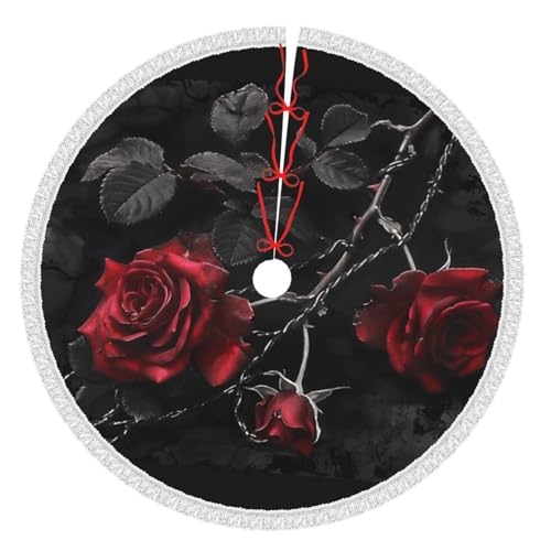 Weihnachtsbaumrock mit Quaste, Gothic-Stil, schwarze Rosen, bedruckt, 91,4 cm, verdickte Weihnachtsbaummatte, Dekorationen, Röcke für Weihnachten, Urlaub, Party-Dekoration Weihnachtsbaumrock mit Quaste, Gothic-Stil, schwarze Rosen, bedruckt, 91,4 cm, verdickte Weihnachtsbaummatte, Dekorationen, Röcke für Weihnachten, Urlaub, Party-Dekoration von BWWHCCTI