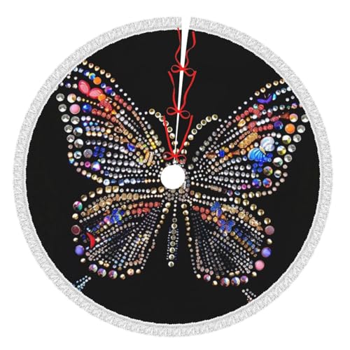 Weihnachtsbaumrock mit Strasssteinen, Schmetterling, bedruckt, 91,4 cm, mit Quaste, verdickte Weihnachtsbaummatte, Dekorationen, Röcke für Weihnachten, Urlaub, Party-Dekoration Weihnachtsbaumrock mit Strasssteinen, Schmetterling, bedruckt, 91,4 cm, mit Quaste, verdickte Weihnachtsbaummatte, Dekorationen, Röcke für Weihnachten, Urlaub, Party-Dekoration von BWWHCCTI