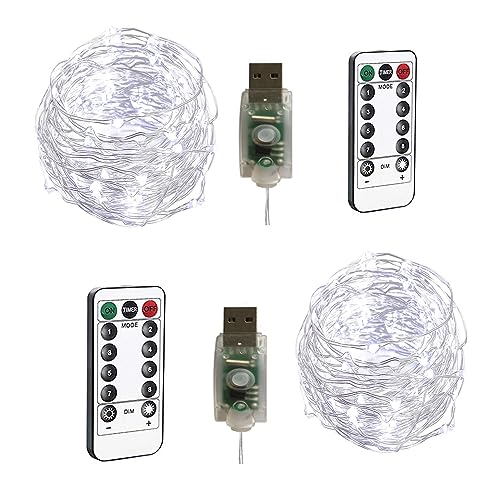 BXROIU 2 x 100LEDs Lichterkette USB 10 Meter Silbernedraht mit Fernbedienung Timer 8 Programm und Dimmen (Kaltes Weiß) von BXROIU