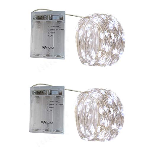 BXROIU 2 x 50er Micro LED Lichterkette Batterie betrieb 3 Programm mit Timer Auf Silberdraht für Party, Weihnachten, Halloween, Hochzeit Deko (Kaltes Weiß, 5 metre 2 Stück) von BXROIU