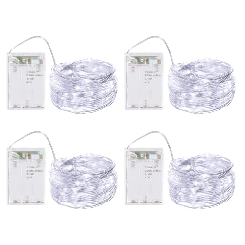BXROIU 4 x 20er Micro LED Lichterkette Batterie betrieb 3 Programm mit Timer Auf Silberdraht für Party, Weihnachten, Halloween, Hochzeit Deko (Kaltes Weiß, 2 metre 4 Stück) von BXROIU