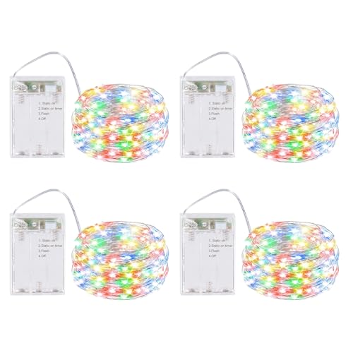 BXROIU 4 x 20er Micro LED Lichterkette Batterie betrieb 3 Programm mit Timer Auf Silberdraht für Party, Weihnachten, Halloween, Hochzeit Deko (Mehrfarbig, 2 metre 4 Stück) von BXROIU