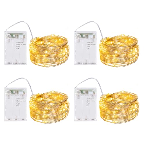 BXROIU 4 x 20er Micro LED Lichterkette Batterie betrieb 3 Programm mit Timer Auf Silberdraht für Party, Weihnachten, Halloween, Hochzeit Deko (Warm weiß, 2 metre 4 Stück) von BXROIU