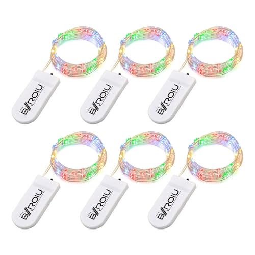 BXROIU 20er Micro LED Lichterkette mit CR2032 Batterie betrieb Auf 2 Meter Silberdraht für Party, Garten, Weihnachten, Halloween, Hochzeit, Beleuchtung Deko (Mehrfarbig, 6 Stück) von BXROIU
