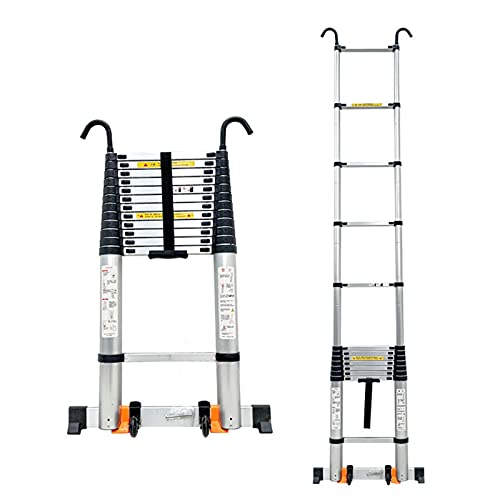 Aluminium-Teleskopleiter mit Haken, Stabilisatorstange und Rädern, 8 m/ 7 m/ 6 m/ 5 m/ 4 m hohe Teleskopleiter, Verlängerungsleiter für Wohnwagen auf dem Dach des Dachbodens (Größe: 5,1 m/16,7 Fuß) Aluminium-Teleskopleiter mit Haken, Stabilisatorstange und Rädern, 8 m/ 7 m/ 6 m/ 5 m/ 4 m hohe Teleskopleiter, Verlängerungsleiter für Wohnwagen auf dem Dach des Dachbodens (Größe: 5,1 m/16,7 Fuß) von BXSUKEYOU