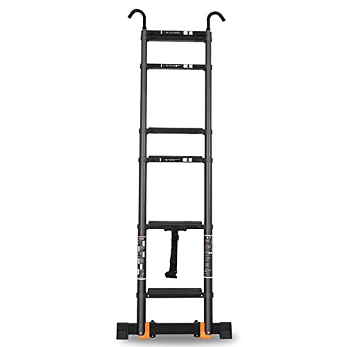 Aluminium-Teleskopleiter mit abnehmbarem Haken, Stabilisatorstange und Rädern, Teleskop-Verlängerungsleitern für Dach/Wohnmobil/Loft/Zuhause/im Freien, Traglast 440 LB (Farbe: Schwarz, Größe: 2,7 Aluminium-Teleskopleiter mit abnehmbarem Haken, Stabilisatorstange und Rädern, Teleskop-Verlängerungsleitern für Dach/Wohnmobil/Loft/Zuhause/im Freien, Traglast 440 LB (Farbe: Schwarz, Größe: 2,7 von BXSUKEYOU