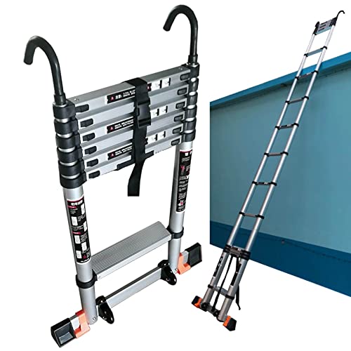 Aluminium-Teleskopleiter mit abnehmbarem Haken und Stabilisatorstange, ausziehbare Teleskopleiter für 6 m/5 m/4 m/3 m/2 m Wohnmobil/Dachzelt/Dachboden, Belastung 200 kg (Größe: 5,5 m/18 Fuß) It's so von BXSUKEYOU