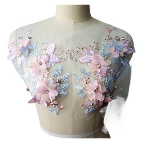 3D Stickerei Applique Blume, 3D-Blumenspitze Stoff Perlen Strass bestickt Kleid Applikationen Nähen Patches(Pink) von BYALORTEX