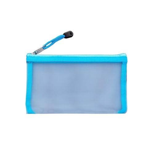 A4 Aktenordner Zip Lock-Taschen, Aktentasche aus Netzstoff mit Reißverschluss, Kosmetiktasche, Dokumenten-Organizer, tragbar, Make-up-Etui, Seilschlaufe, mehrfarbig(Light blue) von BYALORTEX