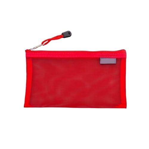 A4 Aktenordner Zip Lock-Taschen, Aktentasche aus Netzstoff mit Reißverschluss, Kosmetiktasche, Dokumenten-Organizer, tragbar, Make-up-Etui, Seilschlaufe, mehrfarbig(Red) von BYALORTEX