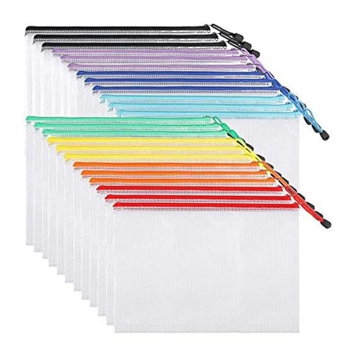 A4 Aktenordner Zip Lock-Taschen, Aktentaschen aus Netzstoff mit Reißverschluss, 24 Stück, mehrfarbig, Größe A4 A4 Aktenordner Zip Lock-Taschen, Aktentaschen aus Netzstoff mit Reißverschluss, 24 Stück, mehrfarbig, Größe A4 von BYALORTEX