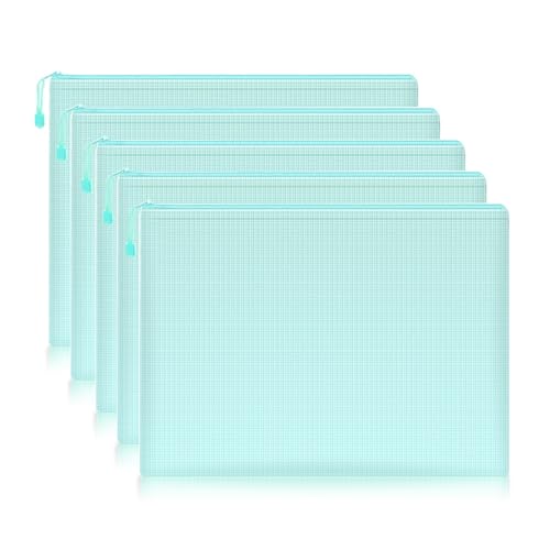A4 Aktenordner Zip Lock-Taschen, Mesh-Reißverschluss-Datei Taschen 5er Pack Multicolor A4 Dokument Beutel Schule Bürobedarf(Green 5pcs) von BYALORTEX