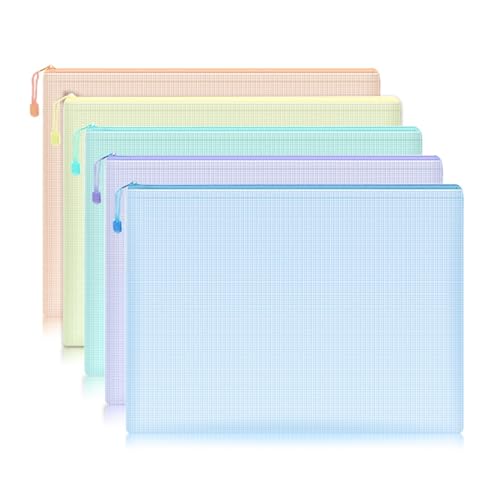 A4 Aktenordner Zip Lock-Taschen, Mesh-Reißverschluss-Datei Taschen 5er Pack Multicolor A4 Dokument Beutel Schule Bürobedarf(Mixed color 5pcs) von BYALORTEX