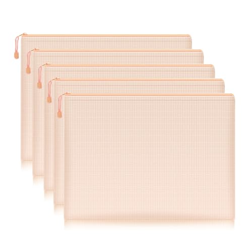 A4 Aktenordner Zip Lock-Taschen, Mesh-Reißverschluss-Datei Taschen 5er Pack Multicolor A4 Dokument Beutel Schule Bürobedarf(Pink 5pcs) von BYALORTEX