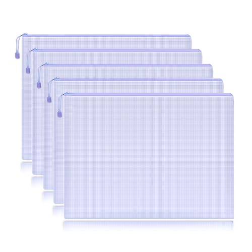 A4 Aktenordner Zip Lock-Taschen, Mesh-Reißverschluss-Datei Taschen 5er Pack Multicolor A4 Dokument Beutel Schule Bürobedarf(Purple 5pcs) von BYALORTEX