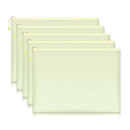 A4 Aktenordner Zip Lock-Taschen, Mesh-Reißverschluss-Datei Taschen 5er Pack Multicolor A4 Dokument Beutel Schule Bürobedarf(Yellow 5pcs) von BYALORTEX