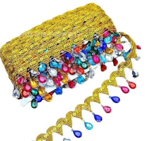 BYALORTEX Applique Stickerei Spitze Trim, 4er-Pack 1 Yard Fransen Strass geflochtene Spitzenbesatz Band Multicolor(Gold Colored) von BYALORTEX