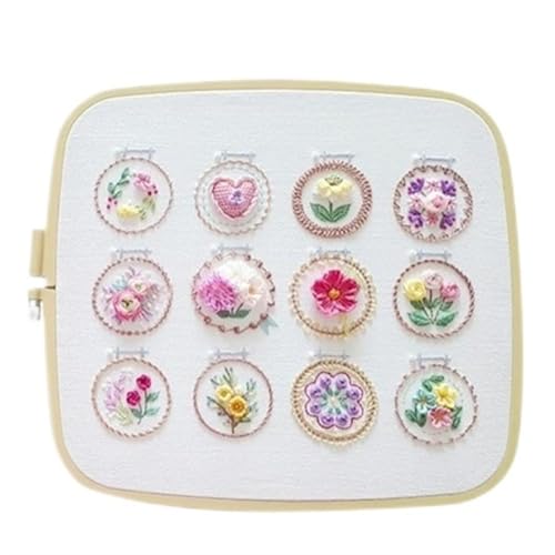 BYALORTEX Stickereiset für Anfänger, DIY-Stickerei- und Kreuzstich-Set for Anfänger, 12 Blumen-Designs, Heimdekoration, Mehrfarbig von BYALORTEX