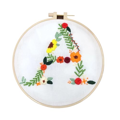 BYALORTEX Stickereiset für Anfänger, Stickpackung mit 26 Buchstaben, Blumen und Pflanzen, 20 x 20 cm, Mehrfarbig(Color a) von BYALORTEX
