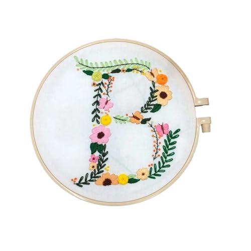 BYALORTEX Stickereiset für Anfänger, Stickpackung mit 26 Buchstaben, Blumen und Pflanzen, 20 x 20 cm, Mehrfarbig(Color b) von BYALORTEX
