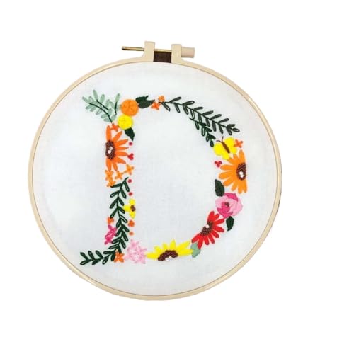 BYALORTEX Stickereiset für Anfänger, Stickpackung mit 26 Buchstaben, Blumen und Pflanzen, 20 x 20 cm, Mehrfarbig(Color d) von BYALORTEX