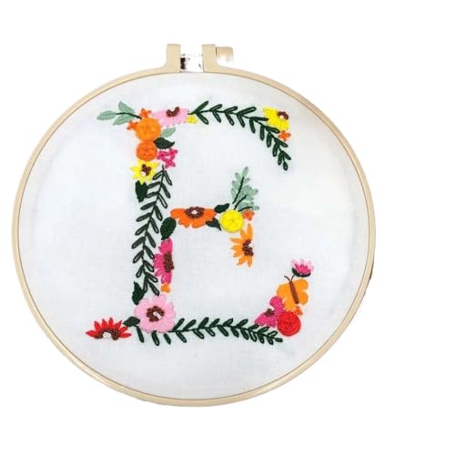 BYALORTEX Stickereiset für Anfänger, Stickpackung mit 26 Buchstaben, Blumen und Pflanzen, 20 x 20 cm, Mehrfarbig(Color e) von BYALORTEX