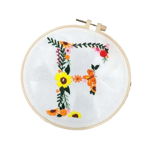 BYALORTEX Stickereiset für Anfänger, Stickpackung mit 26 Buchstaben, Blumen und Pflanzen, 20 x 20 cm, Mehrfarbig(Color f) von BYALORTEX
