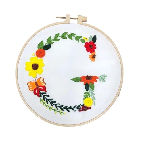 BYALORTEX Stickereiset für Anfänger, Stickpackung mit 26 Buchstaben, Blumen und Pflanzen, 20 x 20 cm, Mehrfarbig(Color g) von BYALORTEX