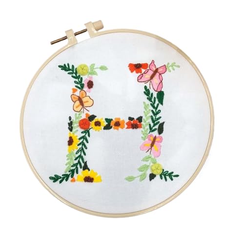 BYALORTEX Stickereiset für Anfänger, Stickpackung mit 26 Buchstaben, Blumen und Pflanzen, 20 x 20 cm, Mehrfarbig(Color h) von BYALORTEX