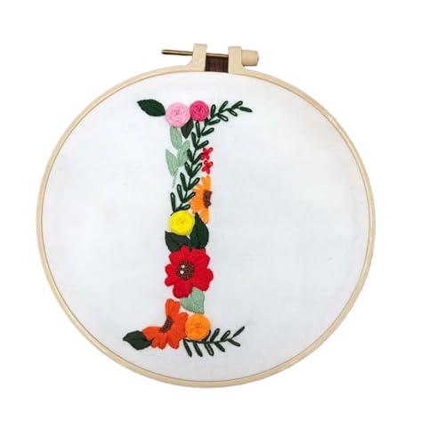 BYALORTEX Stickereiset für Anfänger, Stickpackung mit 26 Buchstaben, Blumen und Pflanzen, 20 x 20 cm, Mehrfarbig(Color i) von BYALORTEX