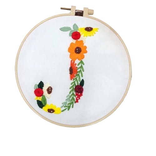 BYALORTEX Stickereiset für Anfänger, Stickpackung mit 26 Buchstaben, Blumen und Pflanzen, 20 x 20 cm, Mehrfarbig(Color j) von BYALORTEX
