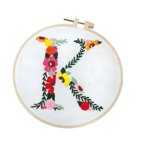 BYALORTEX Stickereiset für Anfänger, Stickpackung mit 26 Buchstaben, Blumen und Pflanzen, 20 x 20 cm, Mehrfarbig(Color k) von BYALORTEX