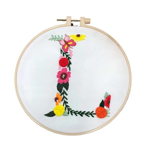 BYALORTEX Stickereiset für Anfänger, Stickpackung mit 26 Buchstaben, Blumen und Pflanzen, 20 x 20 cm, Mehrfarbig(Color l) von BYALORTEX