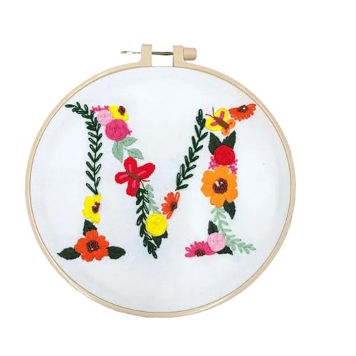 BYALORTEX Stickereiset für Anfänger, Stickpackung mit 26 Buchstaben, Blumen und Pflanzen, 20 x 20 cm, Mehrfarbig(Color m) von BYALORTEX