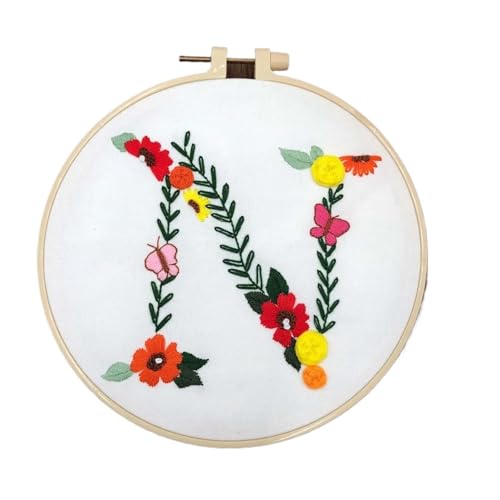 BYALORTEX Stickereiset für Anfänger, Stickpackung mit 26 Buchstaben, Blumen und Pflanzen, 20 x 20 cm, Mehrfarbig(Color n) von BYALORTEX