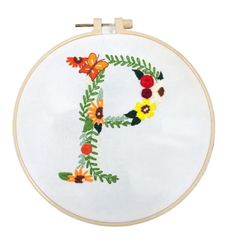 BYALORTEX Stickereiset für Anfänger, Stickpackung mit 26 Buchstaben, Blumen und Pflanzen, 20 x 20 cm, Mehrfarbig(Color p) von BYALORTEX