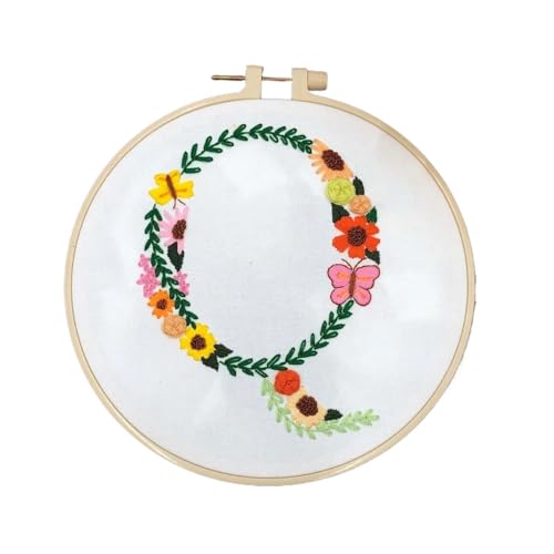 BYALORTEX Stickereiset für Anfänger, Stickpackung mit 26 Buchstaben, Blumen und Pflanzen, 20 x 20 cm, Mehrfarbig(Color q) von BYALORTEX