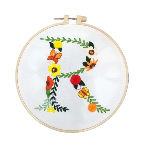 BYALORTEX Stickereiset für Anfänger, Stickpackung mit 26 Buchstaben, Blumen und Pflanzen, 20 x 20 cm, Mehrfarbig(Color r) von BYALORTEX