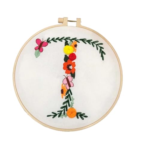 BYALORTEX Stickereiset für Anfänger, Stickpackung mit 26 Buchstaben, Blumen und Pflanzen, 20 x 20 cm, Mehrfarbig(Color t) von BYALORTEX