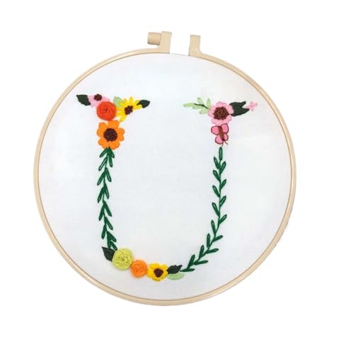 BYALORTEX Stickereiset für Anfänger, Stickpackung mit 26 Buchstaben, Blumen und Pflanzen, 20 x 20 cm, Mehrfarbig(Color u) von BYALORTEX