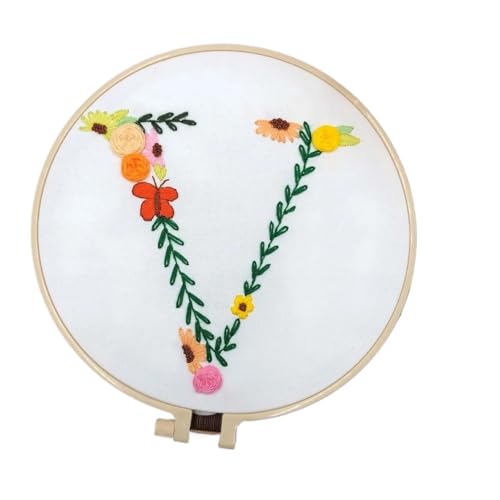 BYALORTEX Stickereiset für Anfänger, Stickpackung mit 26 Buchstaben, Blumen und Pflanzen, 20 x 20 cm, Mehrfarbig(Color v) von BYALORTEX